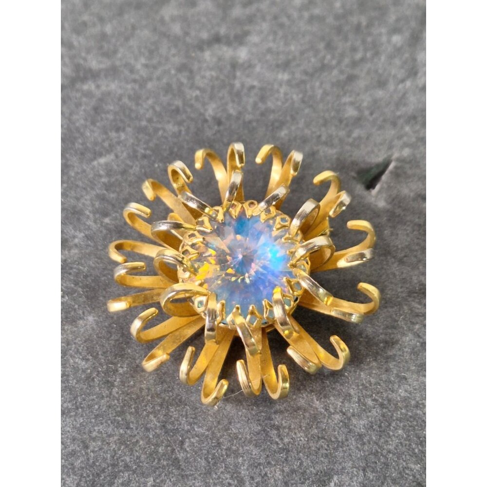 Vintage 1969 Signed Sarah Coventry  Mystic Blue Rivoli Floral Brooch & Earrings - Picture 2 of 16